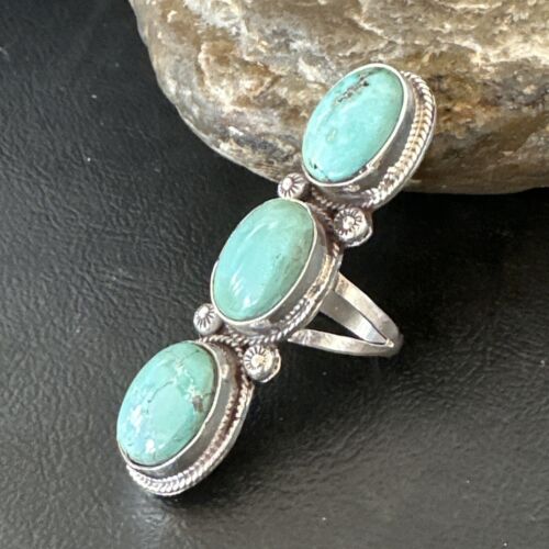 Navajo Blue Dry Creek Turquoise Multi-Stone Ring | Authentic Native American Sterling Silver | Sz 10 | 16733