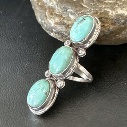 Navajo Blue Dry Creek Turquoise Multi-Stone Ring | Authentic Native American Sterling Silver | Sz 10 | 16733