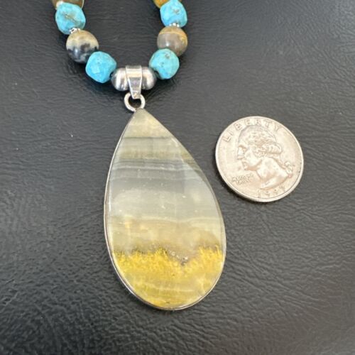 Men's BumbleBee Jasper Pendant Necklace | Navajo Pearls | Sterling Silver | Authentic Native American Handmade | 16875 - Masha USA