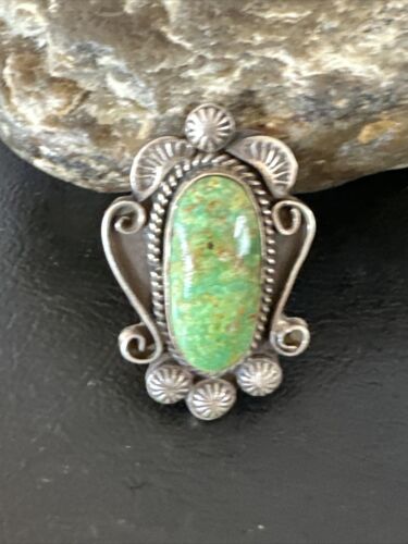 Native American Navajo Green Turquoise Ring | Sterling Silver | Sz 7.5 | 15919