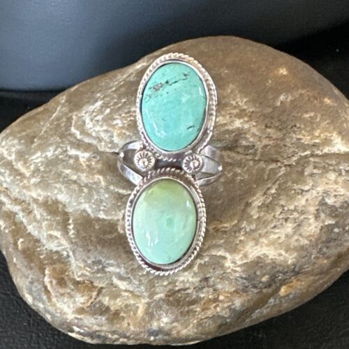 Navajo Blue Dry Creek Turquoise Multi-Stone Ring | Authentic Native American Sterling Silver | Sz 9.5 | 16738 - Masha USA