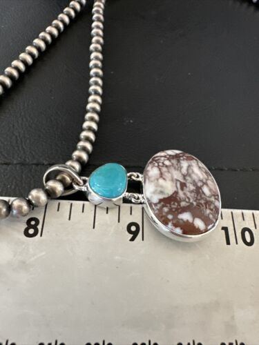 Navajo Wild Horse Blue Kingman Turquoise Necklace | Sterling Silver | Authentic Native American Handmade | 17308