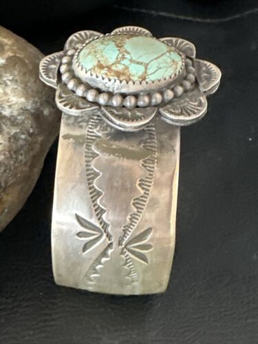XL Men's Blue #8 Turquoise Cuff Bracelet | Navajo Sterling Silver | Authentic Native American Handmade | 15855