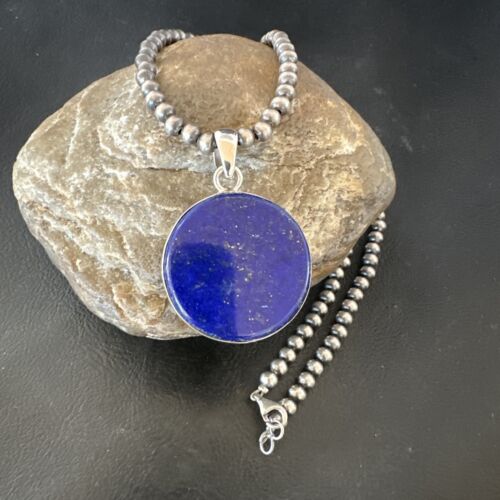 Navajo Blue Lapis Pendant with Pearls | Sterling Silver Necklace | 20" | Authentic Native American Handmade | 16659