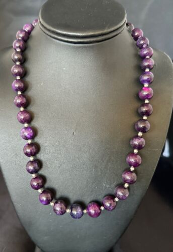 Navajo Purple Sugilite Round Bead Necklace | Sterling Silver | Indian | 20" | 17504 - Masha USA