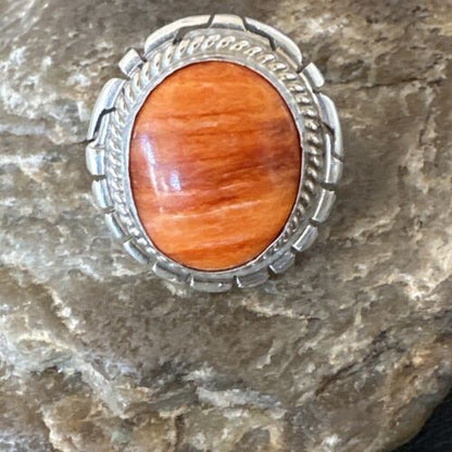 Navajo Orange Spiny Oyster Ring | Sterling Silver | Sz 6.5 | Authentic Native American Handmade | 16465