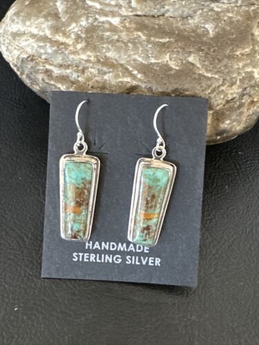 Navajo Blue Turquoise Dangle Earrings | Sterling Silver | Authentic Native American Handmade | 16507