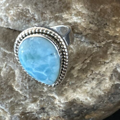 Navajo Blue Larimar Ring | Sterling Silver | Sz 7 | Authentic Native American Handmade | 17657