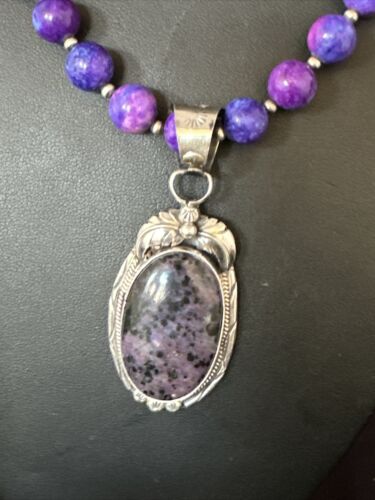 Navajo Purple Sugilite Pendant Necklace | Sterling Silver Pearls | Authentic Native American Handmade | 14874