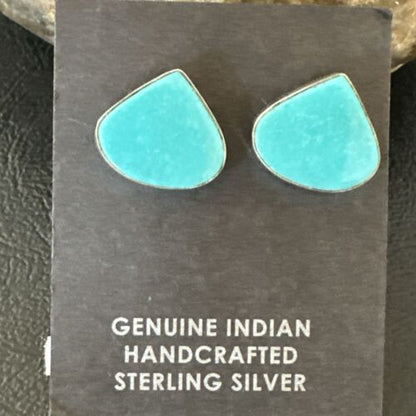 Navajo Blue Kingman Turquoise Post Stud Earrings | Sterling Silver | Authentic Native American Handmade | 17483