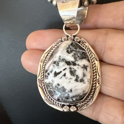 Men's White Buffalo Turquoise Pendant Necklace | Navajo Pearl Sterling Silver | 17041