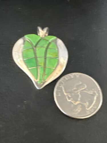 Navajo Green Gaspeite Heart Pendant Necklace | Sterling Silver Inlay | Authentic Native American Handmade | 15192