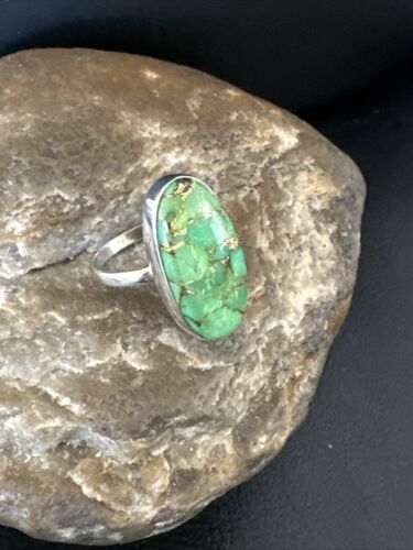 Navajo Green Mojave Turquoise Ring | Sterling Silver | Sz 8 | Authentic Native American Handmade | 15590