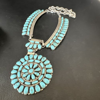 Navajo Blue Turquoise Choker Necklace | Sterling Silver | 17" | Authentic Native American Handmade | 15906