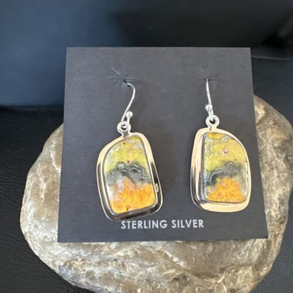 Navajo Bumblebee Jasper Earrings | Sterling Silver | Authentic Native American Handmade | 15811