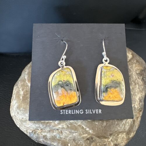 Navajo Bumblebee Jasper Earrings | Sterling Silver | Authentic Native American Handmade | 15811
