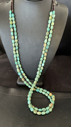 Royston Green Turquoise | Navajo Sterling Silver | Shell Heishi Necklace 32" | 16071