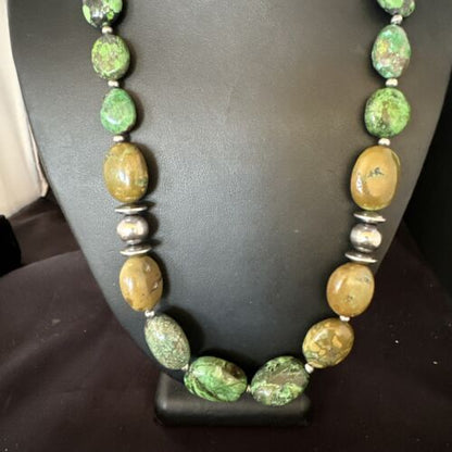 Navajo Green Turquoise Chunky Necklace | Sterling Silver | 24" | Authentic Native American | 15203