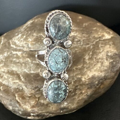 Navajo Blue Spiderweb Turquoise Multi-Stone Ring | Authentic Native American Sterling Silver | Sz 9 | 16705