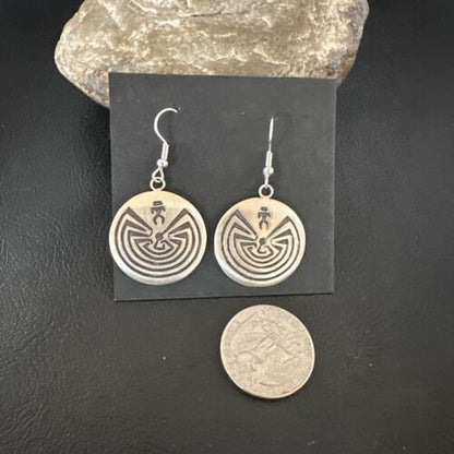 Hopi Man in the Maze Dangle Earrings | Sterling Silver | Authentic Native American Handmade | 16842