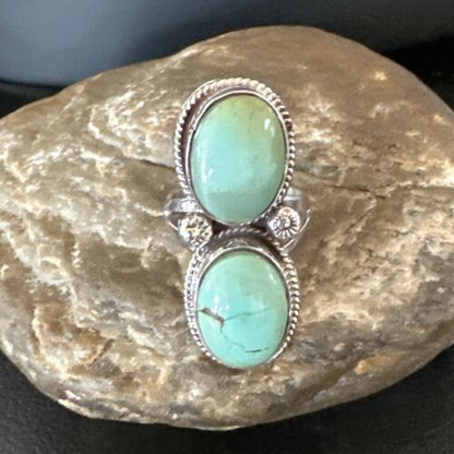 Navajo Blue Dry Creek Turquoise Multi-Stone Ring | Authentic Native American Sterling Silver | Sz 9 | 16735