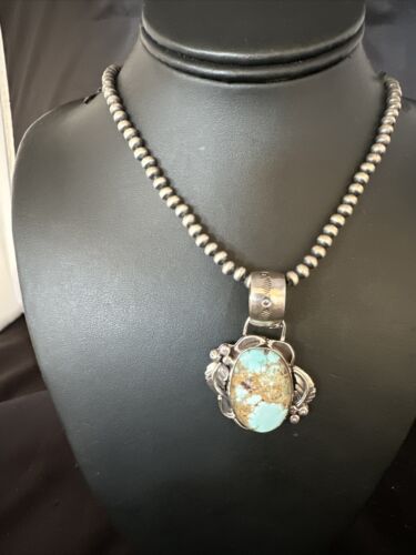 Blue Golden Hills Turquoise Pendant | Navajo Pearls | Sterling Silver Necklace 21" | 14995