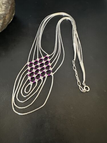 Navajo Crisscross Purple Sugilite Heishi Liquid Sterling Silver 5-Strand Necklace | 22" | 15879