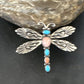 Navajo Dragonfly Pin Pendant | Blue Turquoise & Coral | Sterling Silver | Authentic Native American Handmade | 15236