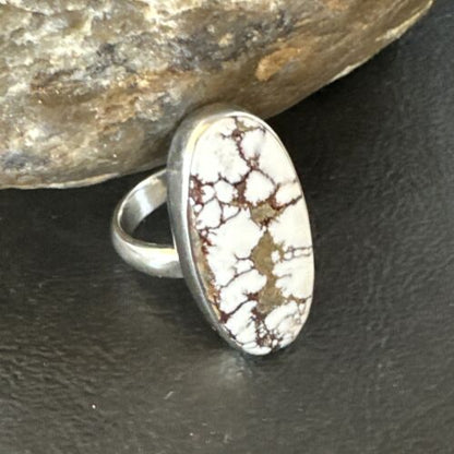 Women's Wild Horse Turquoise Ring | Navajo Sterling Silver | Sz 7 Adjustable | Authentic Native American Handmade | 15549