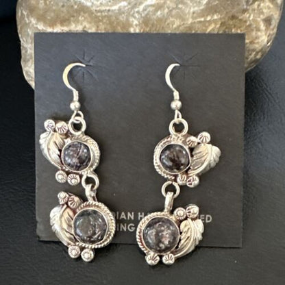 Navajo Purple Sugilite Dangle Earrings | Sterling Silver | 2" | Authentic Native American Handmade | 15693