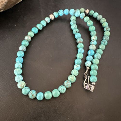 Navajo Blue Turquoise Necklace | Sterling Silver Pearls | 22" | Authentic Native American Handmade | 16951