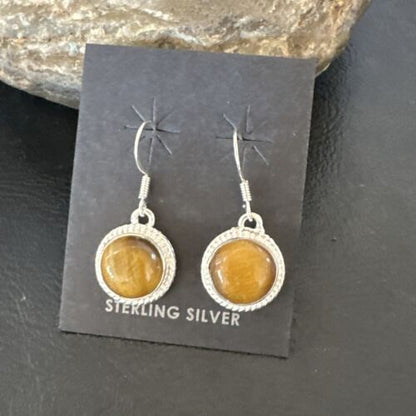 Southwestern Navajo Coffee Tiger's Eye Dangle Earrings | Sterling Silver | Authentic Native American Handmade | 16964