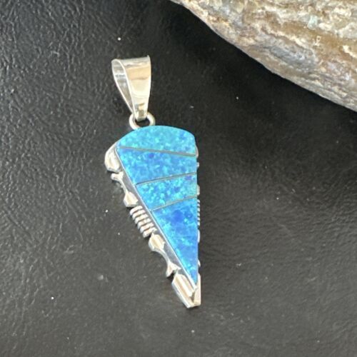 Arrowhead Blue Opal Inlay Pendant | Navajo Sterling Silver | Authentic Native American Jewelry | 15675