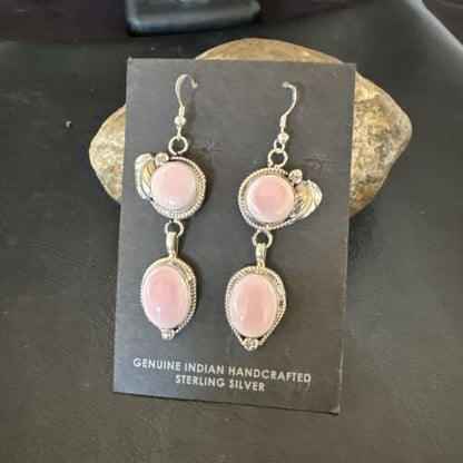 Navajo Pink Conch Shell Dangle Earrings | Sterling Silver | Authentic Native American Handmade | 17215