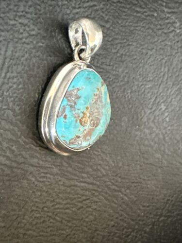 Navajo Blue Bisbee Turquoise Pendant | Sterling Silver | 1" | Authentic Native American Handmade | 17253
