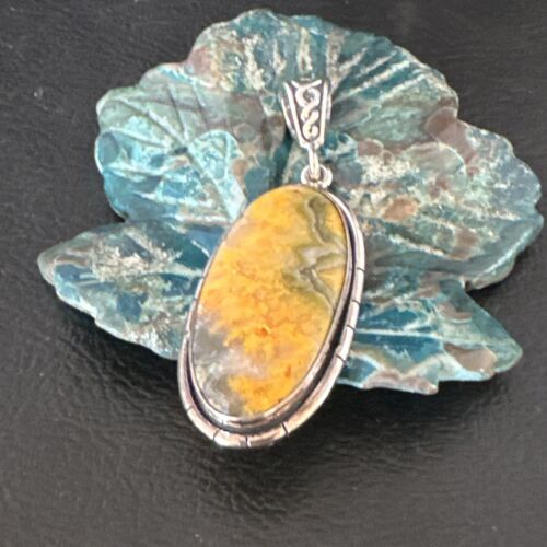 Navajo Bumblebee Jasper Pendant Necklace | Sterling Silver | Authentic Native American Handmade | 15959