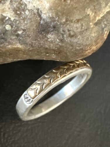 Navajo Stamped Men's Wedding Band | 14K Gold Sterling Silver Ring | Sz 12 | Authentic Native American Handmade | 15464