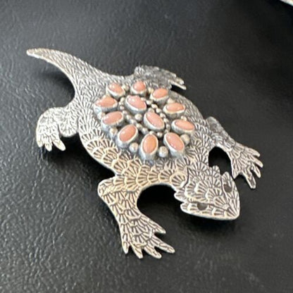 Navajo Pink Coral Horny Toad Pin | Handmade Stamped | Authentic Native American | LC 15670