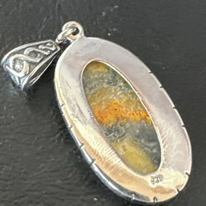 Navajo Bumblebee Jasper Pendant Necklace | Sterling Silver | Authentic Native American Handmade | 15957
