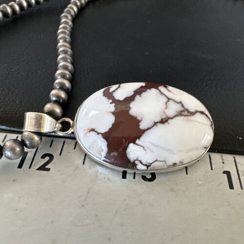 Navajo Wild Horse Turquoise Pendant | Sterling Silver Necklace with Pearls | Authentic Native American Handmade | 15717