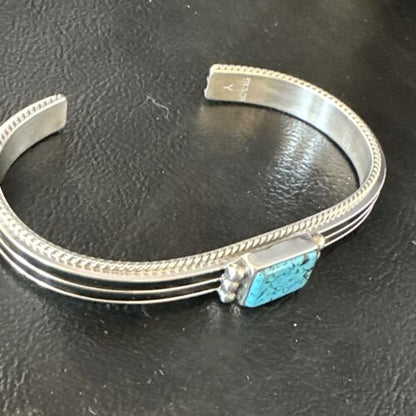 Navajo Blue Turquoise Cuff Bracelet | Sterling Silver | Authentic Native American Handmade | 15161