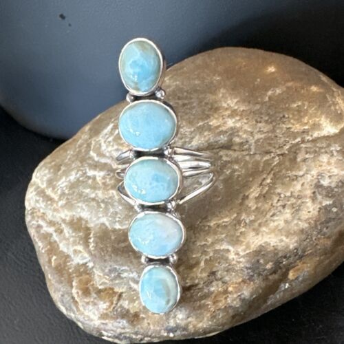 Navajo Blue Larimar Multi-Stone Ring | Authentic Native American Sterling Silver | Multi-Stone | Sz 9.5 | 15972 - Masha USA