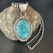 Men's Blue Spiderweb Turquoise Pendant Necklace | Navajo Sterling Silver | Authentic Native American Handmade | 17124
