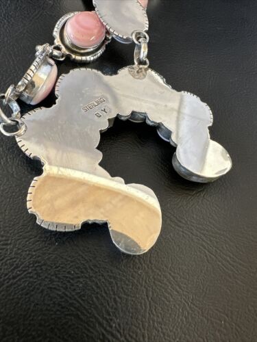 Navajo Pink Conch Squash Blossom Necklace with Naja Pendant | Authentic Native American Handmade | 15897