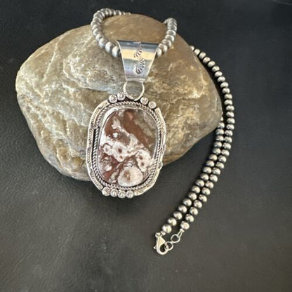 Navajo Wild Horse Turquoise Pendant Necklace | Sterling Silver | Authentic Native American Handmade | 17511