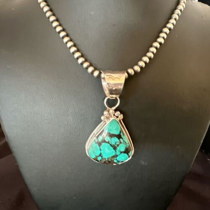Men's Spiderweb Turquoise Pendant | Navajo Pearls Sterling Silver Necklace | Authentic Native American Handmade | 17068
