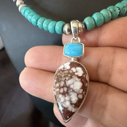 Navajo Wild Horse | Blue Kingman Turquoise Pendant Necklace | Sterling Silver | Native American Handmade | 17578