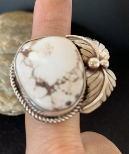 Southwestern Navajo White Buffalo Turquoise Ring | Sterling Silver | Sz 8.5 | 00317