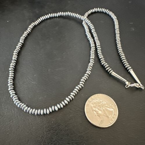 Navajo Pearl Necklace | Sterling Silver Saucer Bead | Hand Strung 4mm | 21" | Authentic Native American Handmade | 60421
