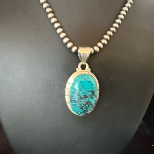 Men's Navajo Blue Spiderweb Turquoise Pendant Necklace | Sterling Silver | Authentic Native American Handmade | 16220